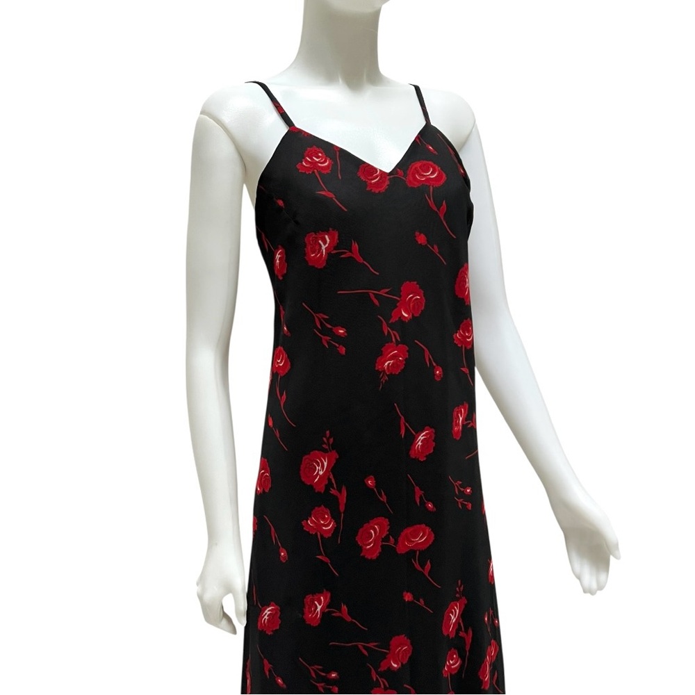 Vtg Floral Maxi Slip Dress Red Black Dark Fairy Romantic Wimsy Goth Friendsβ Y2K